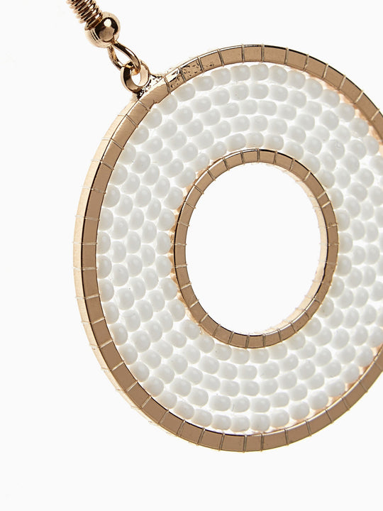 White Beaded Circle Drop Earrings