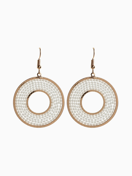 White Beaded Circle Drop Earrings