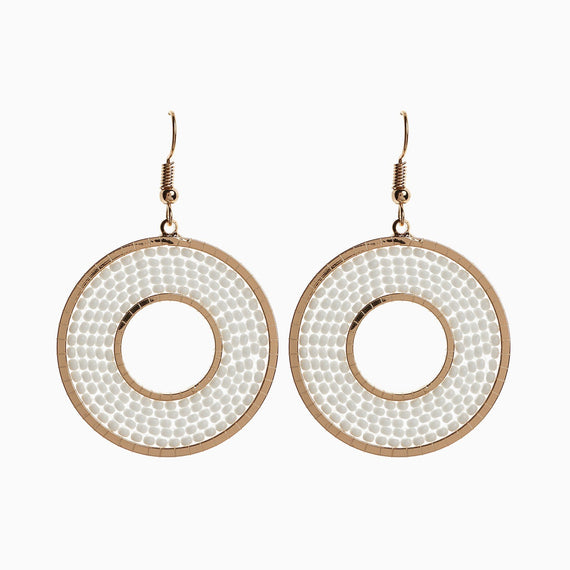 White Beaded Circle Drop Earrings