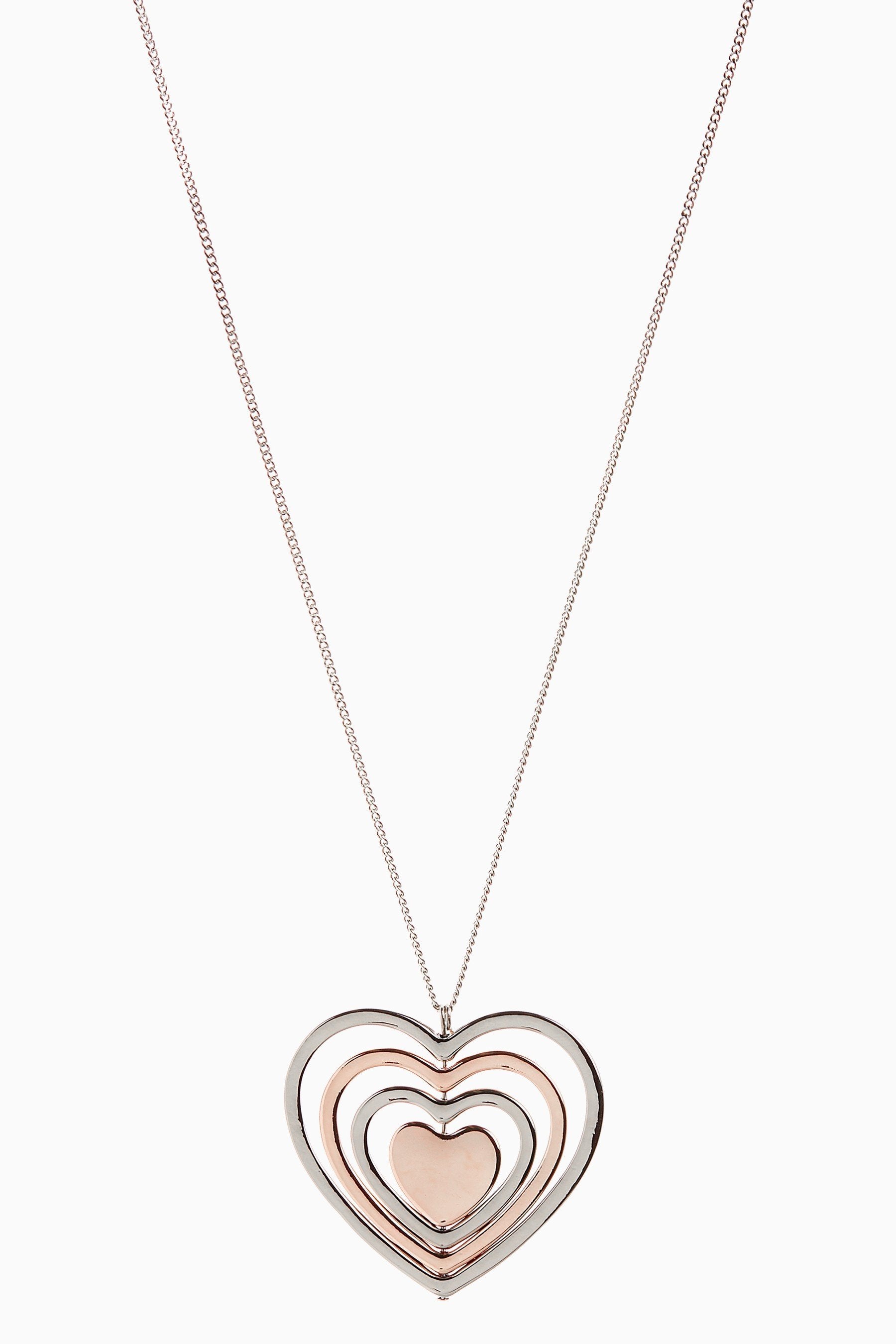 Gold_Silver_Rose Gold Tone Heart Pendant Necklace