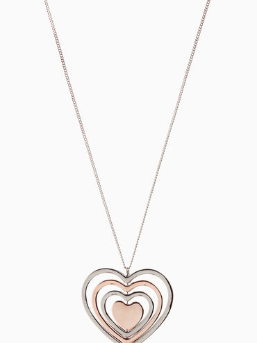 Gold_Silver_Rose Gold Tone Heart Pendant Necklace