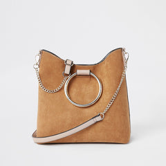 Beige metal hoop tote bag