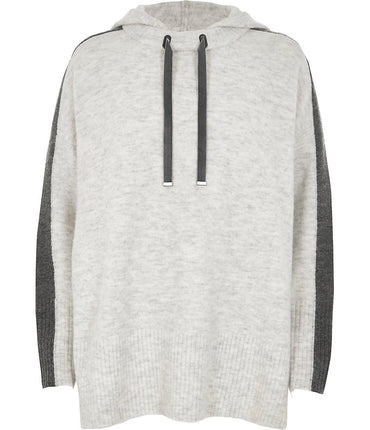 Grey long sleeve knitted hoodie