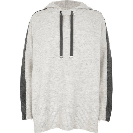 Grey long sleeve knitted hoodie