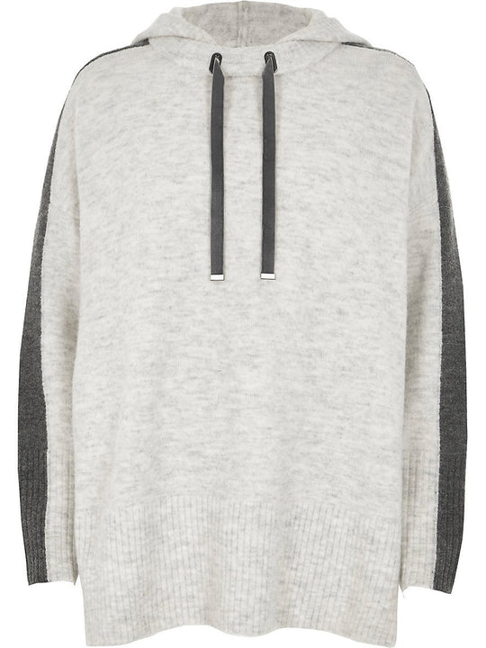 Grey long sleeve knitted hoodie