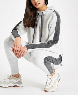Grey long sleeve knitted hoodie