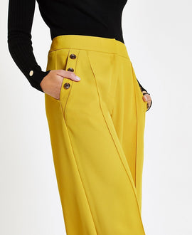 Yellow button wide leg trousers