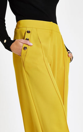 Yellow button wide leg trousers