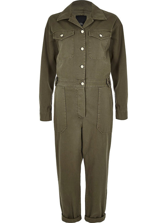 Khaki utility boiler jumpsuit