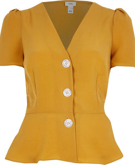 Yellow button front tea top