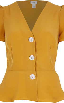 Yellow button front tea top