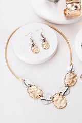 Gold-Silver Dented Effect Short Necklace